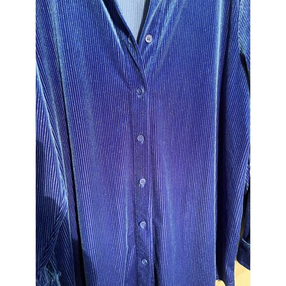 Soft Surroundings Blue Shimmer Velvet Boyfriend Tunic Button‎ Down Shirt - Picture 5 of 10